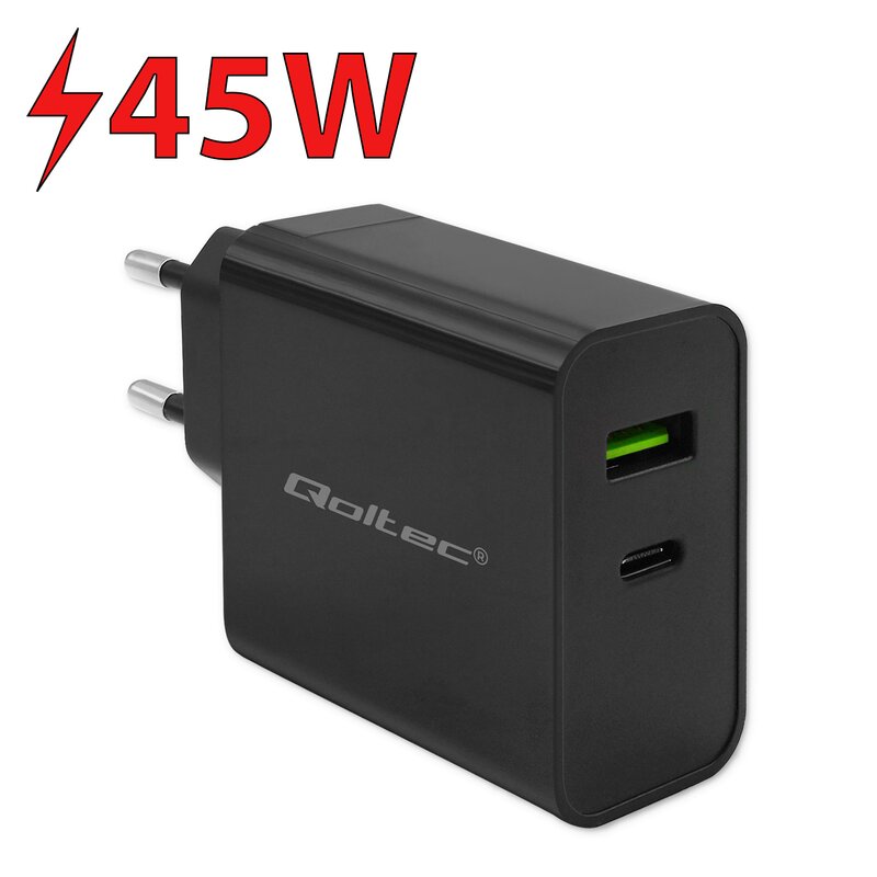 Ładowarka sieciowa QOLTEC Super Quick PD 45W Czarny ładowarka do telefonu USB, USB-C