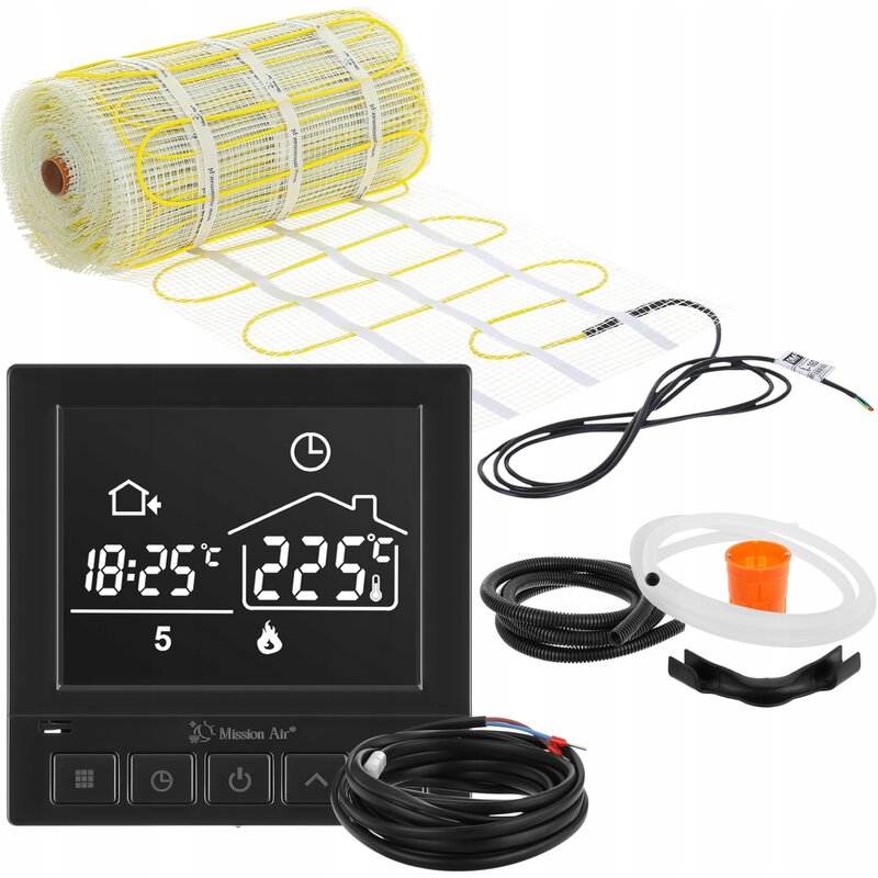 Mata grzewcza pod płytki MISSION AIR MA-160W/m² 10m² (20mb x 50cm) + regulator Taurus Czarny