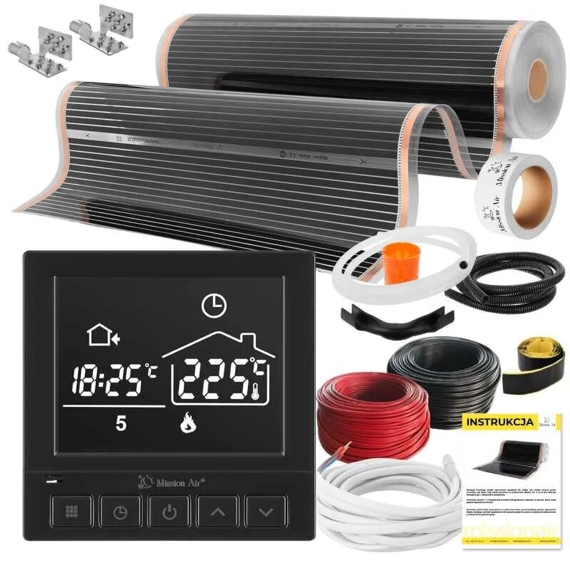 Folia grzewcza MISSION AIR Black Silver PTC 160W 14m² (28mb x 100cm) + Regulator Taurus Czarny