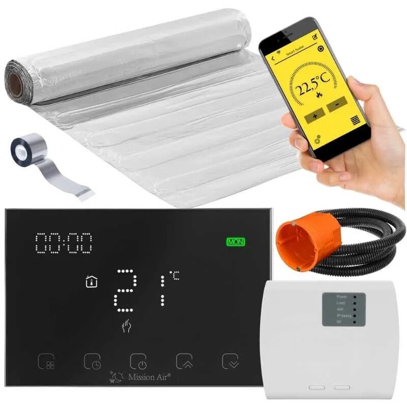 Mata grzewcza pod panele MISSION AIR MAL-160W/m² 4m² (8mb x 50cm) + regulator Gemini Czarny WiFi