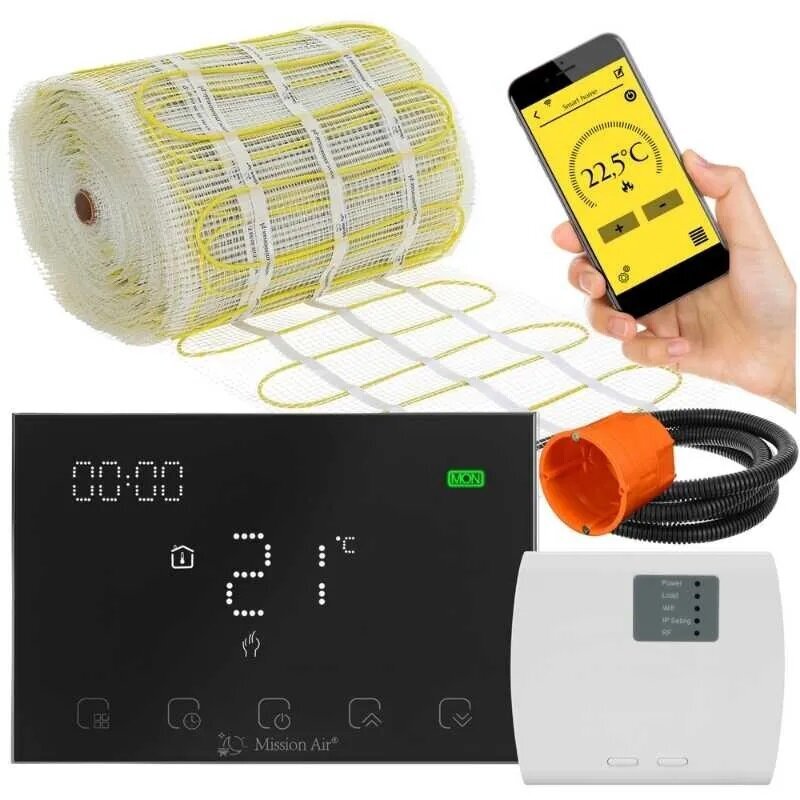 Mata grzewcza pod płytki MISSION AIR MA-160W/m² 0.5m² (1mb x 50cm) + regulator Gemini Czarny WiFi