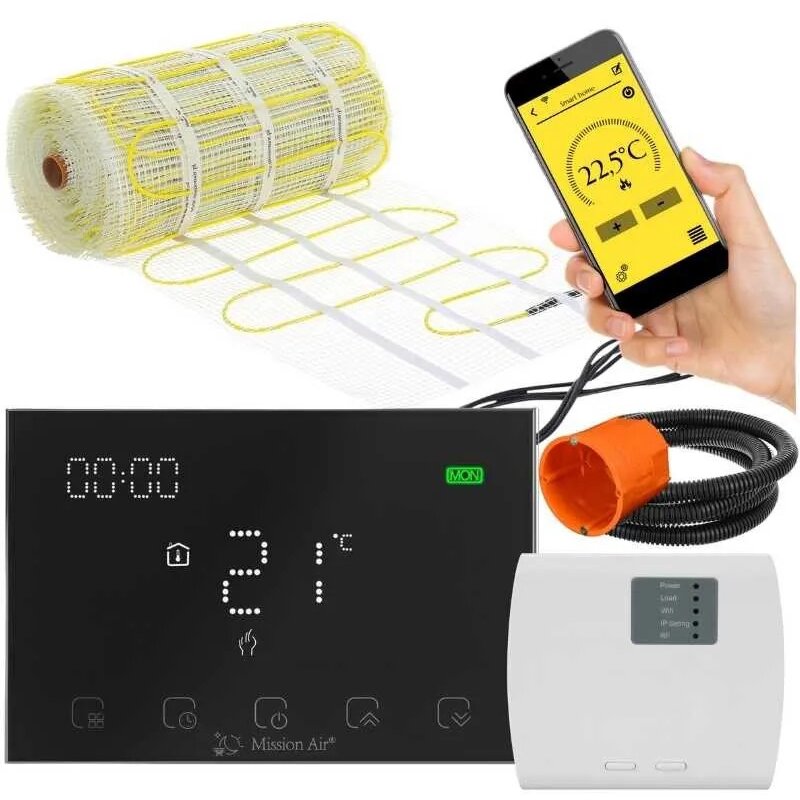 Mata grzewcza pod płytki MISSION AIR MA-160W/m² 14 m² (28 m x 50 cm) + regulator Gemini Czarny WiFi