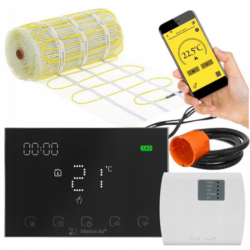 Mata grzewcza pod płytki MISSION AIR MA-160 W/m2 7m2 (14mb x 50cm) + regulator Gemini Czarny WiFi