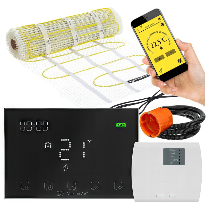 Mata grzewcza pod płytki MISSION AIR MA-160W/m2 6m² (12mb x 50cm) + regulator Gemini Czarny Wi-Fi