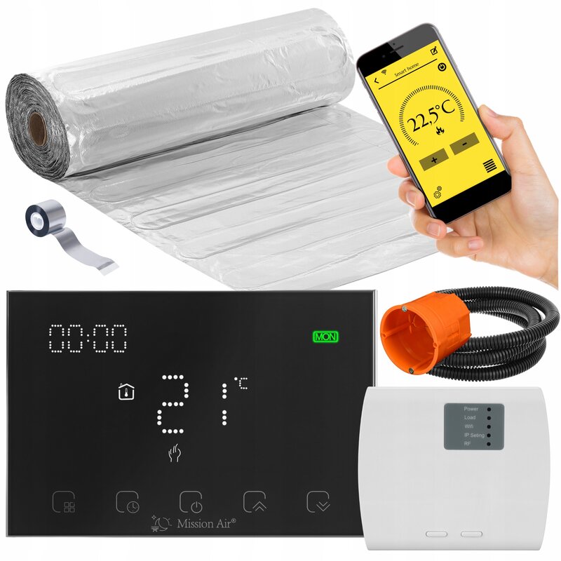 Mata grzewcza pod panele MISSION AIR MAL-160W/m² 6m² (12mb x 50cm) + regulator Gemini Czarny WiFi