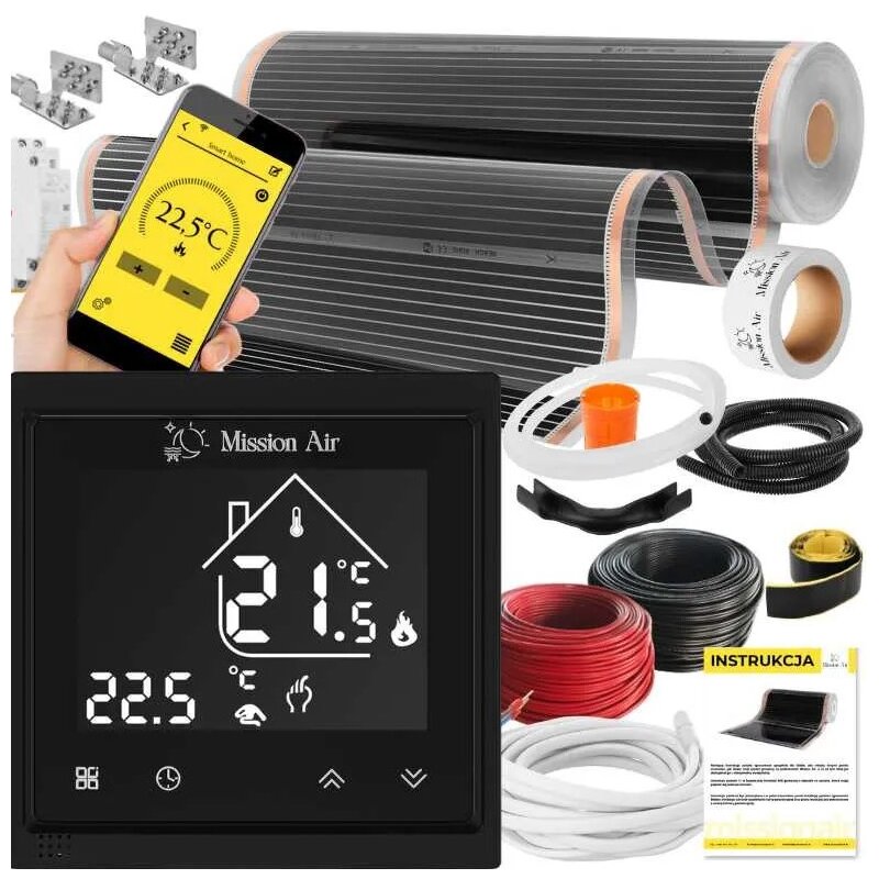 Folia grzewcza pod panele MISSION AIR 160 W/m2 Black Silver 28 m2 (28 m x 100 cm) + Regulator Libra Czarny WiFi