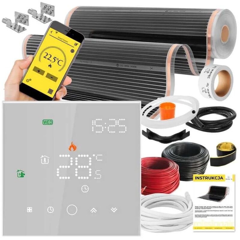 Folia grzewcza na podczerwień MISSION AIR 160 W/m2 Black Silver 5 m2 (5 m x 100 cm) + Regulator Leo Biały WiFi