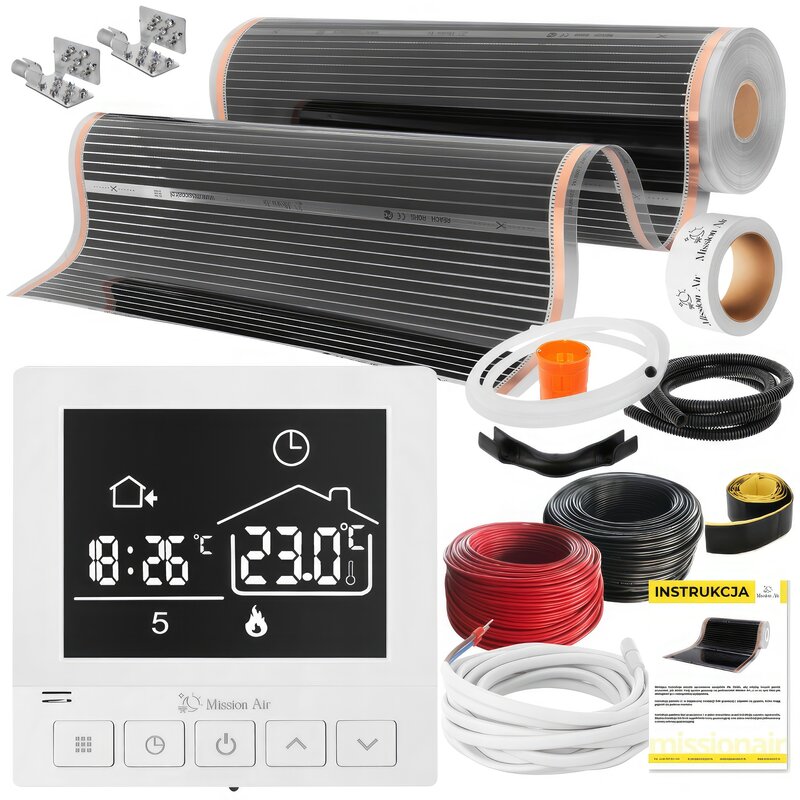Folia grzewcza na podczerwień MISSION AIR Black Silver PTC 160W/m2 24m² szer. 100cm + regulator Taurus Biały