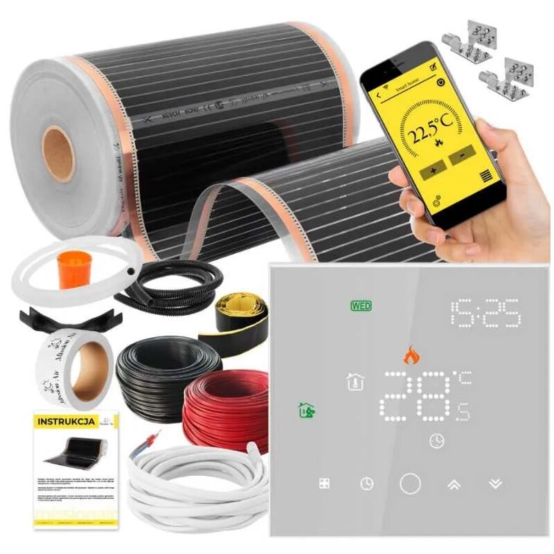 Folia grzewcza pod panele MISSION AIR MAL-160 W/m2 Black Silver 3 m2 (6 m x 50 cm) + regulator Leo Biały Wi-Fi