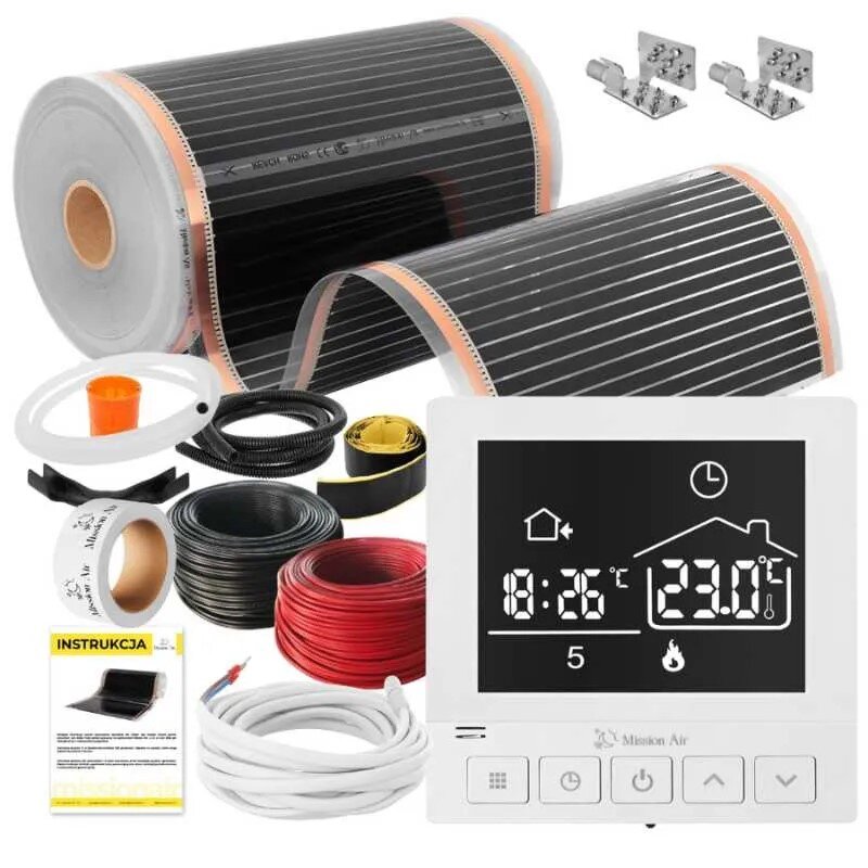 Folia grzewcza pod panele MISSION AIR MAL-160 W/m2 Black Silver 30 m2 (60 m x 50 cm) + regulator Taurus Biały