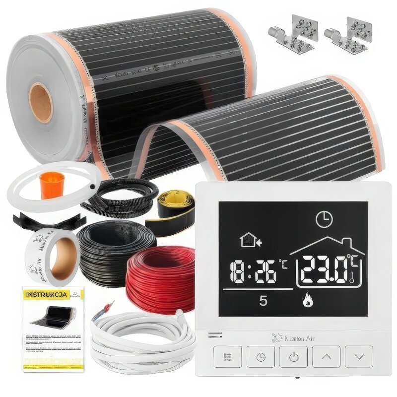 Folia grzewcza pod panele MISSION AIR MAL-160 W/m2 Black Silver 7m2 (14m x 50cm) + regulator Taurus Biały