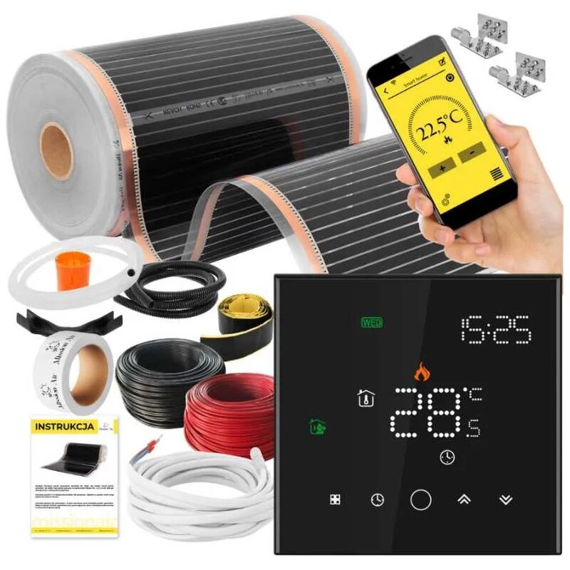 Folia grzewcza pod panele MISSION AIR MAL-160 W/m2 Black Gold 28 m2 (56 m x 50 cm) + regulator Leo Czarny WiFi