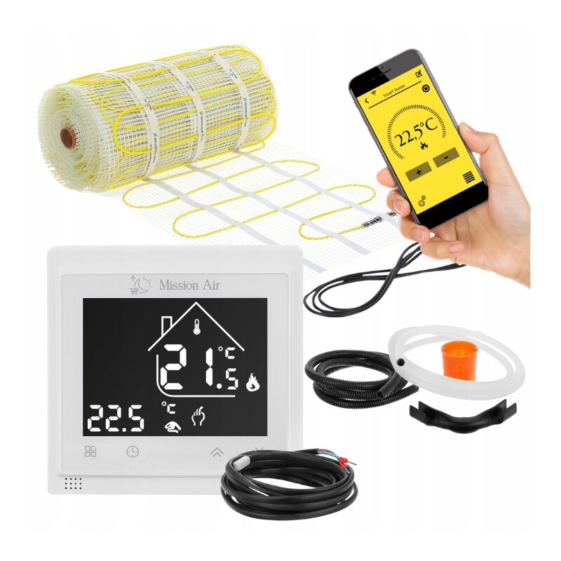 Mata grzewcza pod płytki MISSION AIR MA-160 W/m2 7m2 (14mb x 50cm) + regulator Libra Biały WiFi