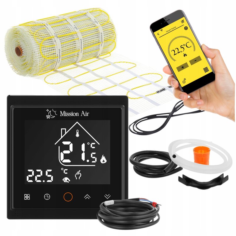 Mata grzewcza pod płytki MISSION AIR MA-160W/m2 8m2 (16mb x 50cm) + regulator Libra Czarny WiFi