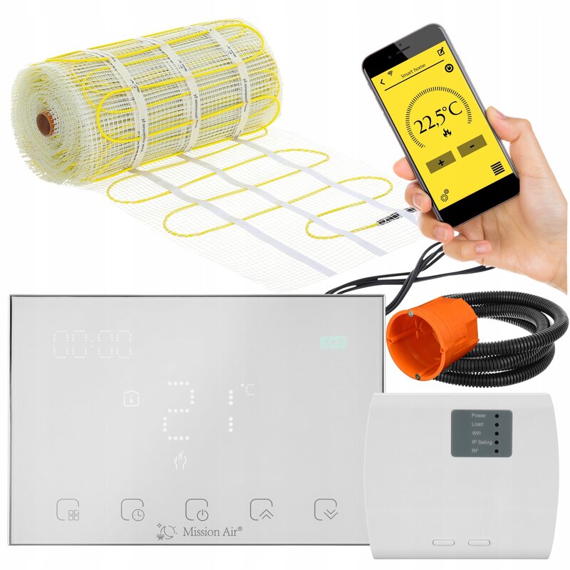 Mata grzewcza pod płytki MISSION AIR MA-160W/m2 16m² szer. 50cm + regulator Gemini Biały WiFi