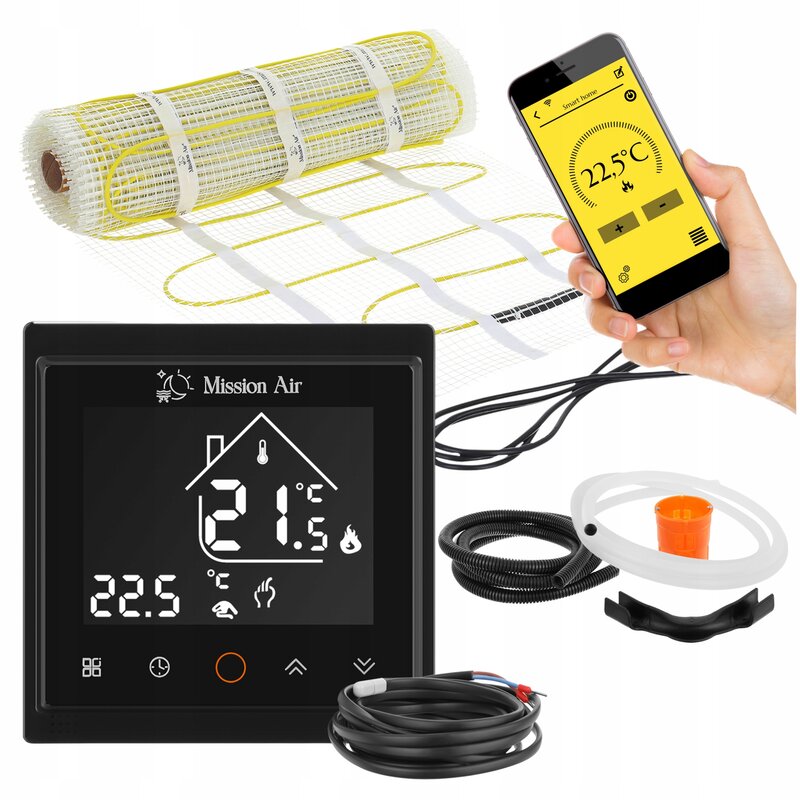 Mata grzewcza pod płytki MISSION AIR MA-160W/m2 6m² (12mb x 50cm) + regulator Libra Czarny Wi-Fi