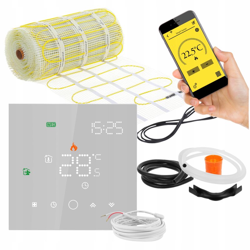 Mata grzewcza pod płytki MISSION AIR MA-160 W/m2 7m2 (14mb x 50cm) + regulator Leo Biały WiFi