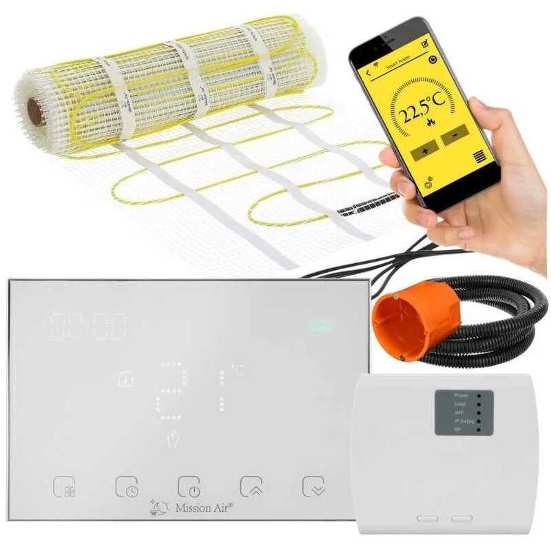 Mata grzewcza pod płytki MISSION AIR MA-160W/m² 10 m² (20 m x 50 cm) + regulator Gemini Biały WiFi