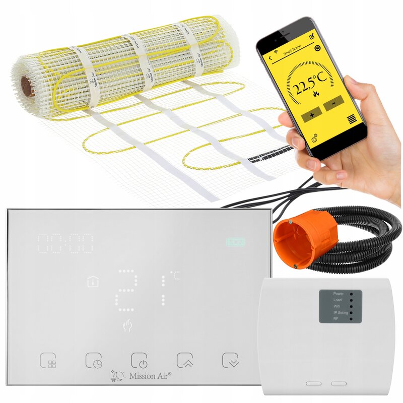 Mata grzewcza pod płytki MISSION AIR MA-160W/m2 6m² (12mb x 50cm) + regulator Gemini Biały Wi-Fi
