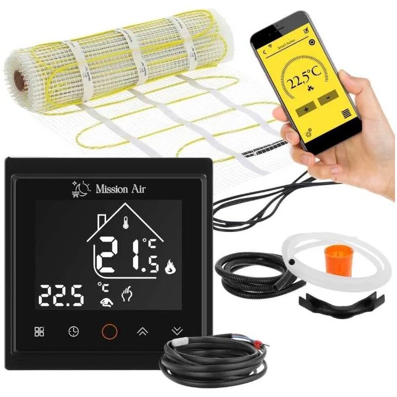 Mata grzewcza pod płytki MISSION AIR MA-160W/m² 16 m² (32mb x 50cm) + regulator Libra Czarny WiFi