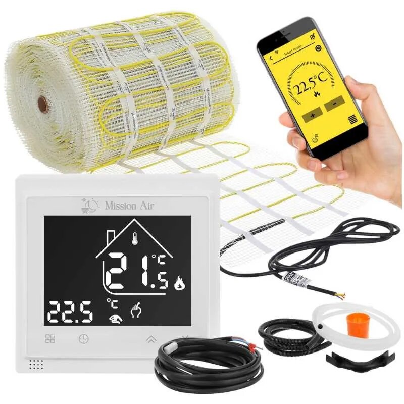 Mata grzewcza pod płytki MISSION AIR MA-160W/m² 14m² (28mb x 50cm) + regulator Libra Biały WiFi