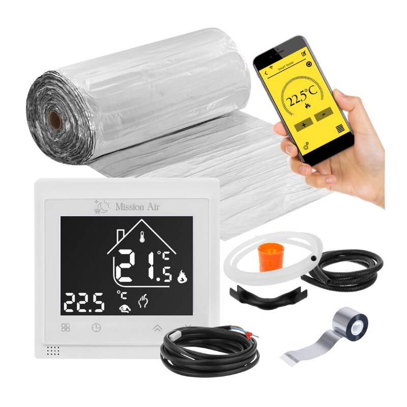 Mata grzewcza pod panele MISSION AIR PTC MAL-160W/m2 8m² (16mb x 50cm) + regulator Libra Biały WiFi
