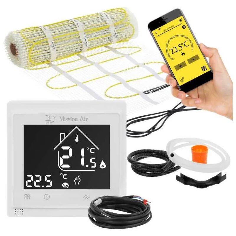 Mata grzewcza pod płytki MISSION AIR MA-160W/m² 0,5 m² (1mb x 50cm) + regulator Libra Biały WiFi