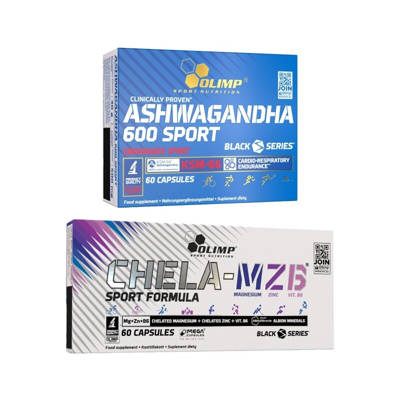 Kompleks witamin OLIMP Chela-MZB Sport Formula Mega Caps (60 kapsułek) + Adaptogen OLIMP Ashwagandha 600 Sport (60 kapsułek)