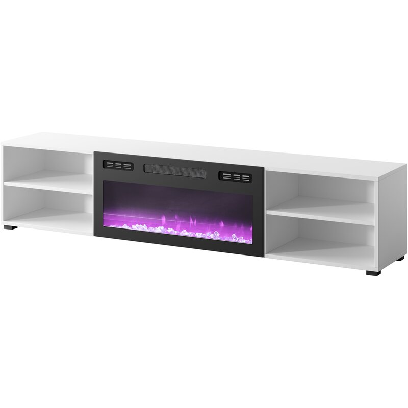 Szafka RTV POLO 180x33x39 biały + kominek czarny