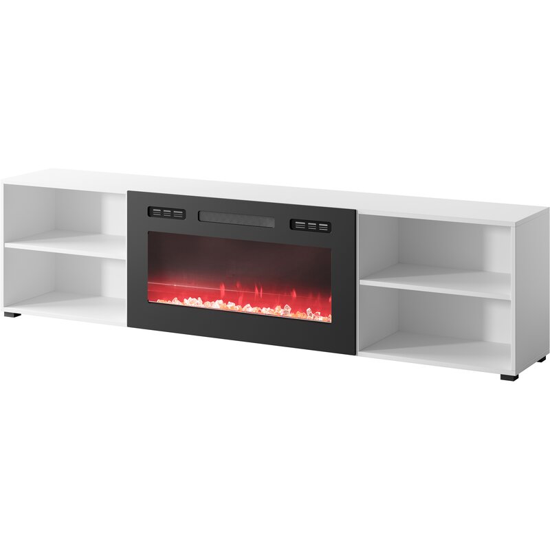 Szafka RTV POLO 200x33x50,5 biały + kominek czarny