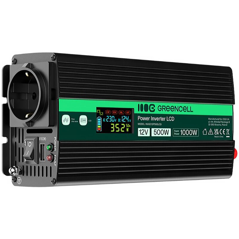 Przetwornica GREENCELL INVGC12P500LCD 12V/230V 500W/1000W