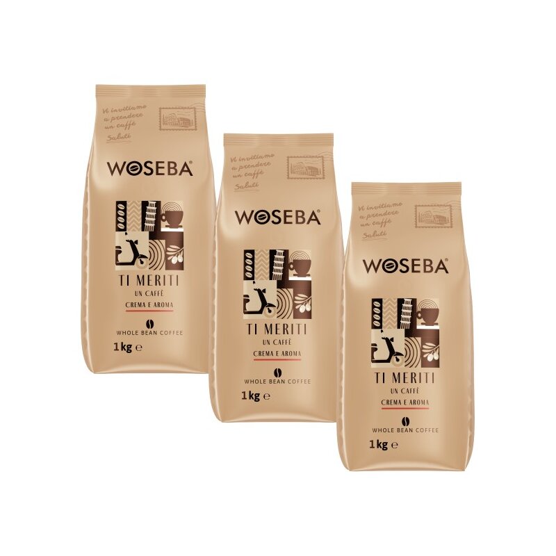 Kawa ziarnista WOSEBA Ti meriti un caffè Crema e Aroma 3 x 1 kg