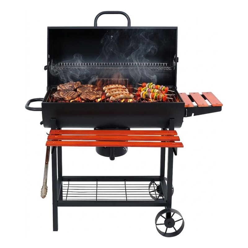 Grill ogrodowy węglowy LUND 99908 Zamykany, beczka, półka boczna, termometr, popielnik