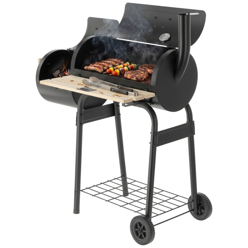 Grill ogrodowy węglowy LUND 99901 Zamykany, lokomotywa, wędzarnia, komin, termometr