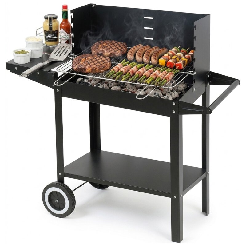 Grill ogrodowy węglowy LUND 99919 na kółkach, półka boczna, regulacja wysokości rusztu