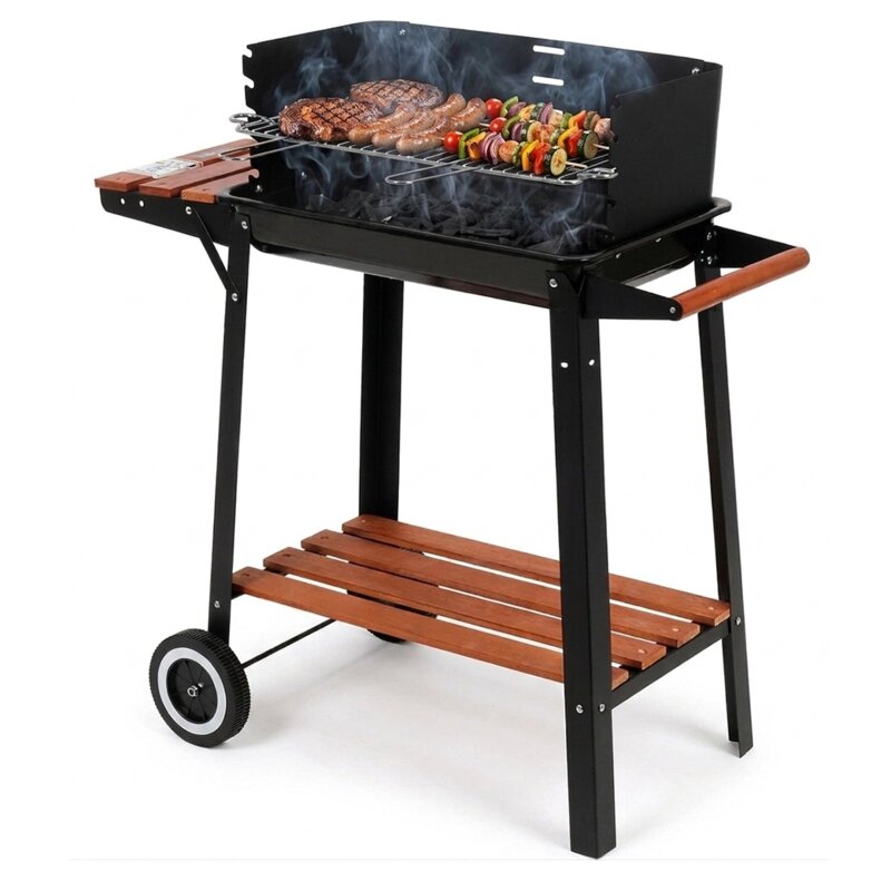 Grill ogrodowy węglowy LUND 99907 na kółkach, półka boczna, regulacja wysokości rusztu