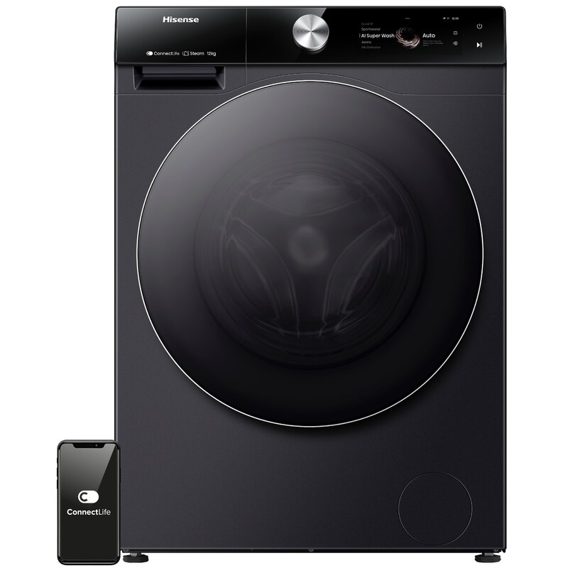 Pralka HISENSE WF7S1247BB Seria 7S 12kg 1400 obr Wi-Fi ConnectLife Autodozowanie AI SuperWash Ekran TFT Smart Assist