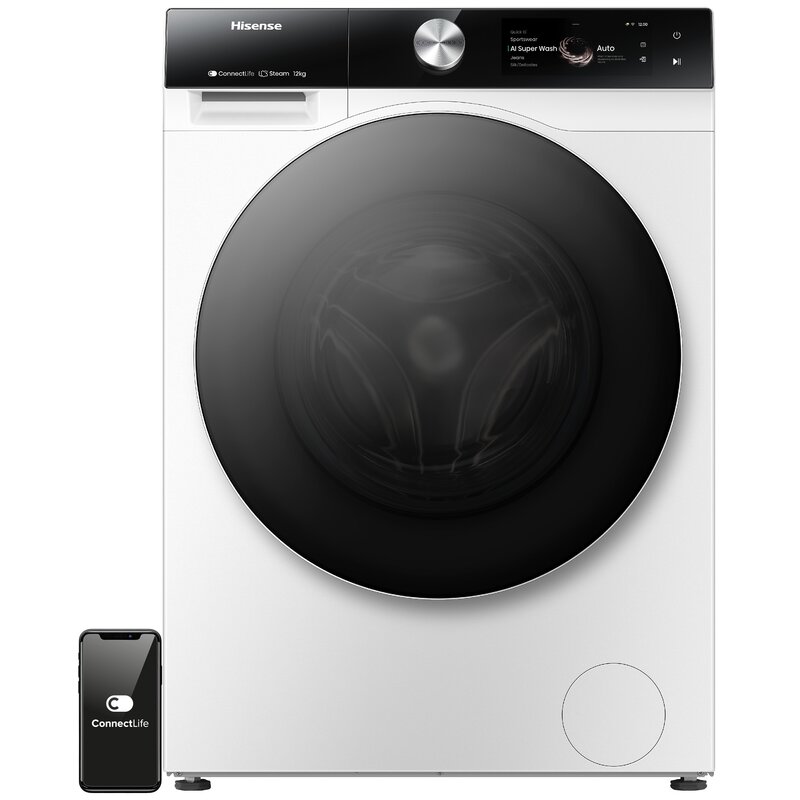 Pralka HISENSE WF7S1247BW Seria 7S 12kg 1400 obr Wi-Fi ConnectLife Autodozowanie AI SuperWash Ekran TFT Smart Assist