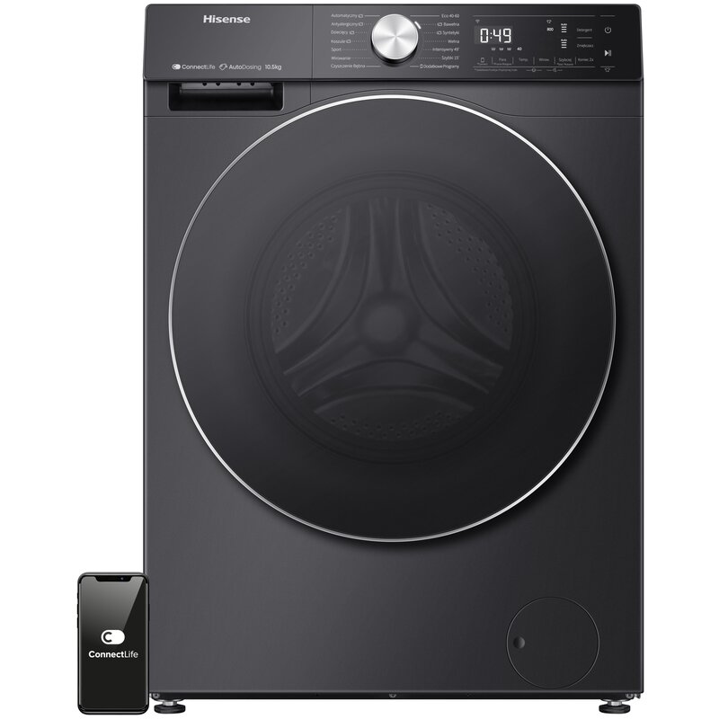 Pralka HISENSE WF5S1045BB/PL Seria 5S 10.5kg 1400 obr Autodozowanie Wi-Fi ConnectLife Szybkie programy AllergyCare