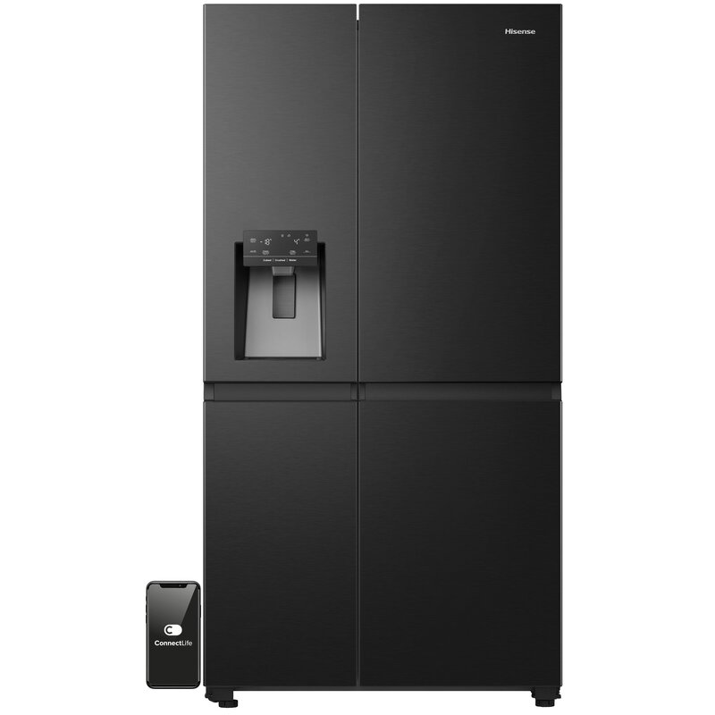 Lodówka HISENSE RS818N4TFC Side by Side No Frost 179cm Czarna Kostkarka Wi-Fi ConnectLife Metal Tech Cooling