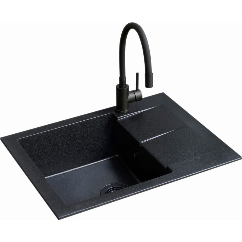 Zlewozmywak jednokomorowy z ociekaczem BERG Black ZHB1411A Czarny 50x59 + bateria