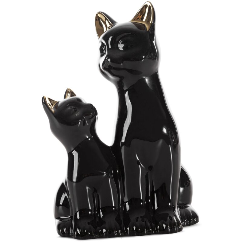 Figurka dekoracyjna EUROFIRANY Cat 22 x 11 x 15 cm Czarny