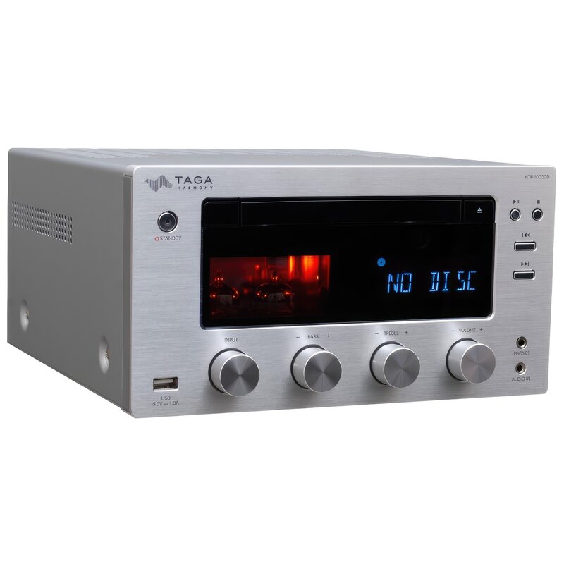 Amplituner Stereo TAGA HARMONY HTR-1000CD V.3 Srebrny, Odtw.CD, Bluetooth, Tuner FM/DAB+, wyświetlacz LCD, Budzik