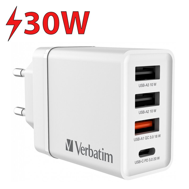 Ładowarka sieciowa VERBATIM CHR-30EU2 30W Biały ładowarka do telefonu USB, USB-C