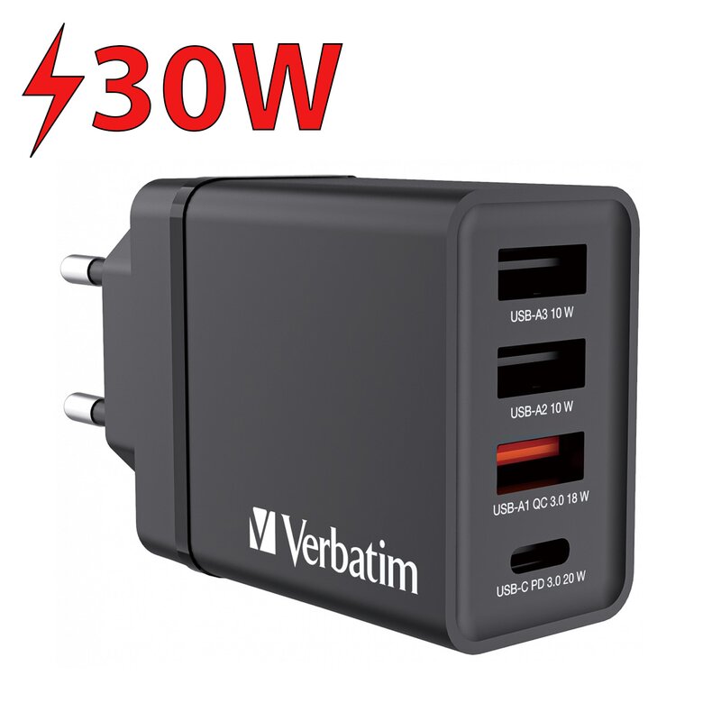 Ładowarka sieciowa VERBATIM CHR-30EU2 30W Czarny ładowarka do telefonu USB, USB-C
