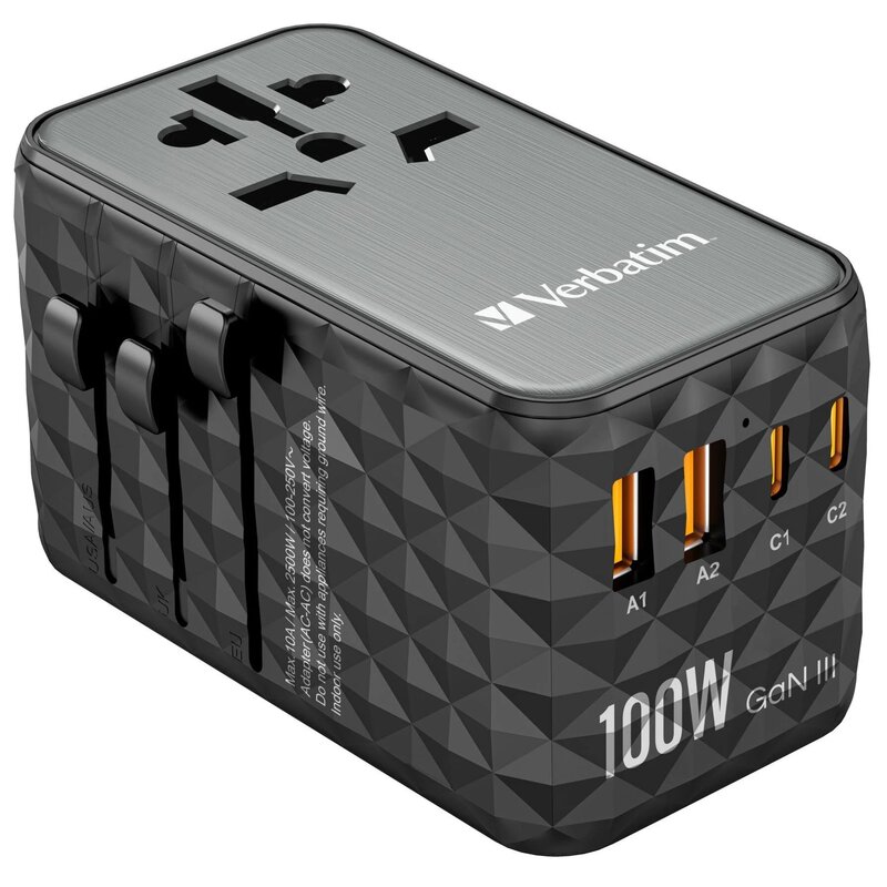 Verbatim GaN III UTA-06 World to World USB-A USB-C QC 100W