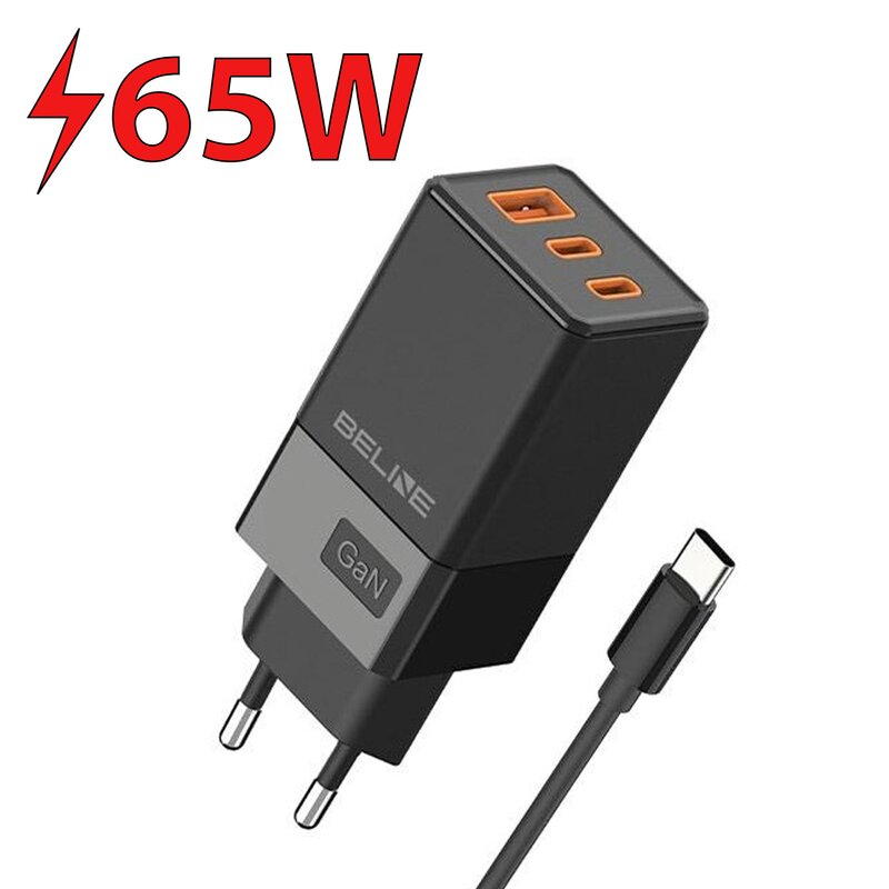 Ładowarka sieciowa BELINE BLN3CB65C GaN 65W Czarny ładowarka do telefonu USB, USB-C + kabel