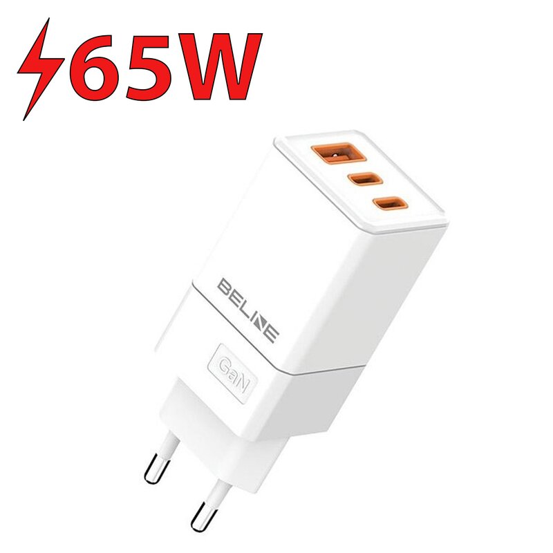 Beline 2x USB-C + 1x USB 65W PD 3.0 + QC 3.0 GaN Biały