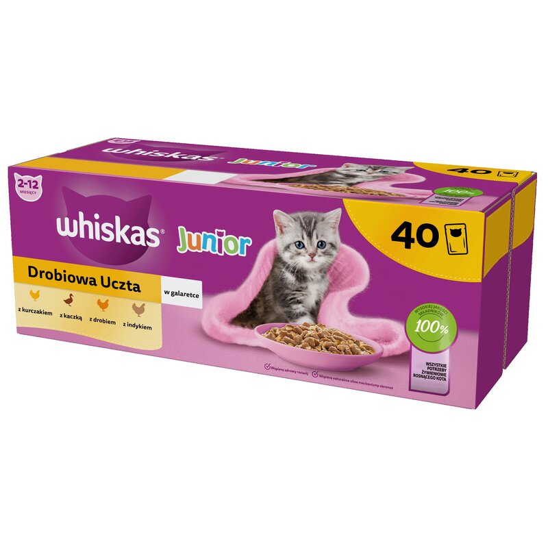 WHISKAS JUNIOR DROBIOWA UCZTA MOKRA KARMA DLA KOCIĄT W GALARETCE 40X85 G