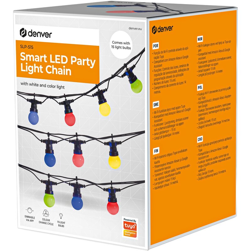 Girlanda dekoracyjna DENVER SLP-515 15 LED Wi-Fi Sieciowe 14 m Czarno-biały